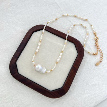Natural Baroque Pearl Beaded Choker Statement Necklace