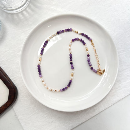 Natural Freshwater Pearl Amethyst Beaded Necklace