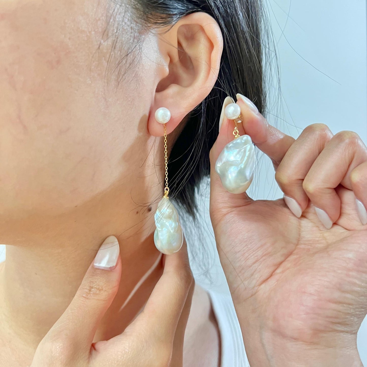 Large Freshwater Baroque Pearl Mismatched Drop Earrings,Minimalist Dangling Statement Earrings,Wedding Bridal Jewelry,Birthday Gift For Her