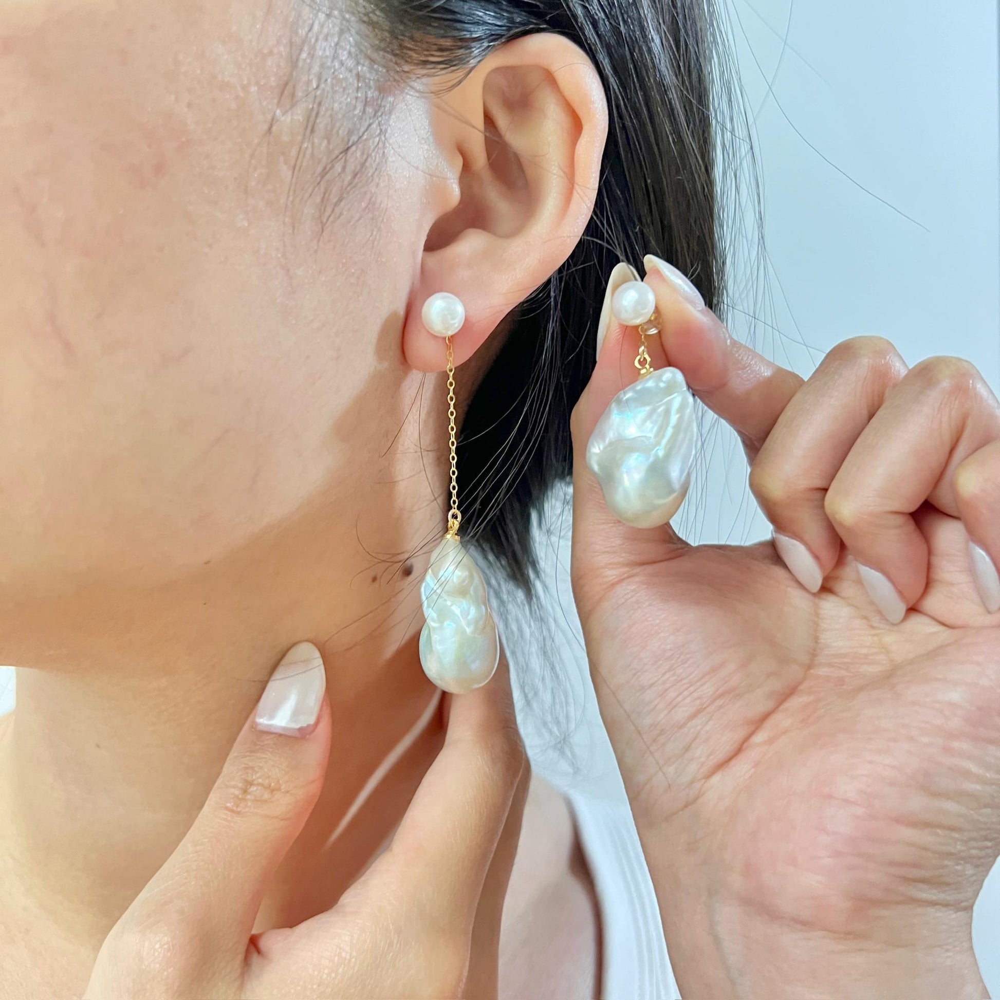 Large Freshwater Baroque Pearl Mismatched Drop Earrings,Minimalist Dangling Statement Earrings,Wedding Bridal Jewelry,Birthday Gift For Her