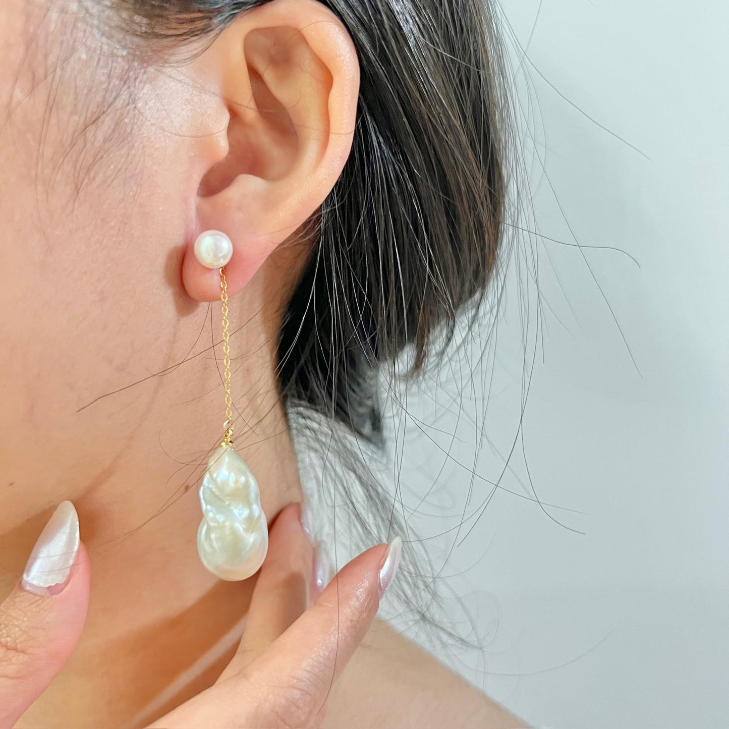 Large Freshwater Baroque Pearl Mismatched Drop Earrings,Minimalist Dangling Statement Earrings,Wedding Bridal Jewelry,Birthday Gift For Her