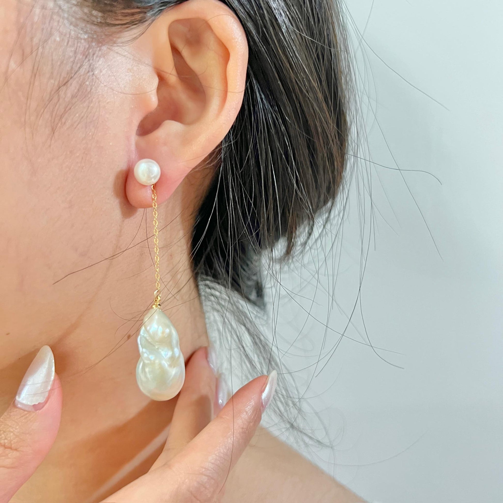 Large Freshwater Baroque Pearl Mismatched Drop Earrings,Minimalist Dangling Statement Earrings,Wedding Bridal Jewelry,Birthday Gift For Her