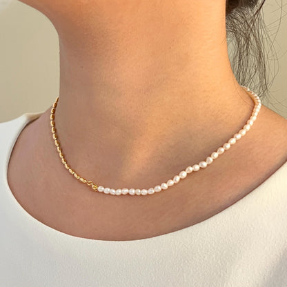 Dainty Baroque Pearl Gold Beads Two Tone Choker Necklace,Minimalist Wedding Bridal Jewelry,Bridesmaid Gift,Birthday Christmas Gift For Her