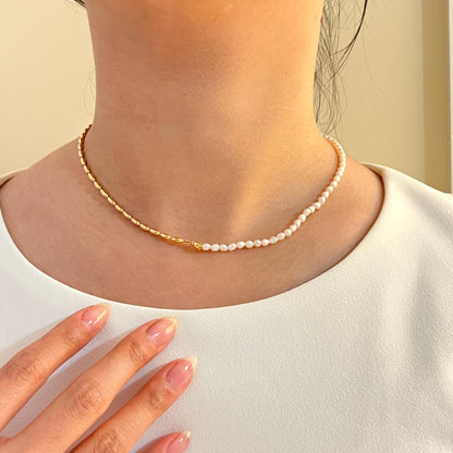 Dainty Baroque Pearl And Golden Beads Two Tone Choker Necklace