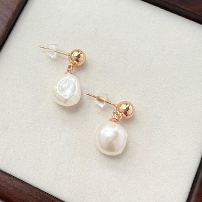 minimalist pearl drop earrings with organic baroque pearl, timeless everyday jewelry