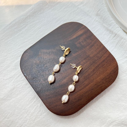 18K Matte Gold Natural Baroque Pearl Dangling Earrings,Dainty Pearl Drop Earrings,Minimalist Wedding Earrings,Bridal Jewelry,Birthday Gifts