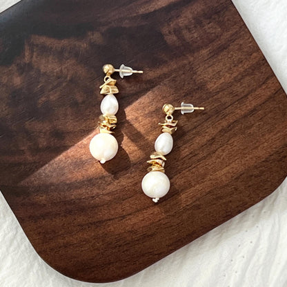 Baroque Pearl Golden Drop Earrings