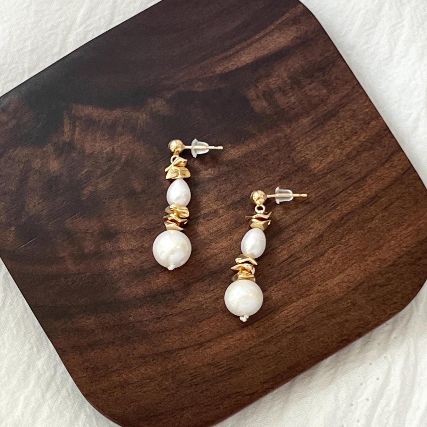 Baroque Pearl Golden Drop Earrings