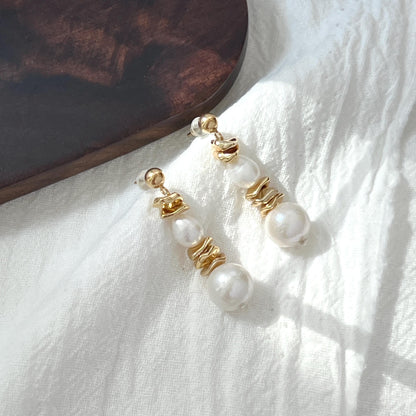 Baroque Pearl Golden Drop Earrings