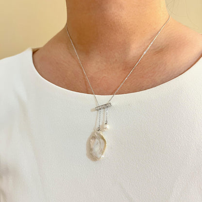 Silver Two Baroque Pearl Pendants Balance Necklace