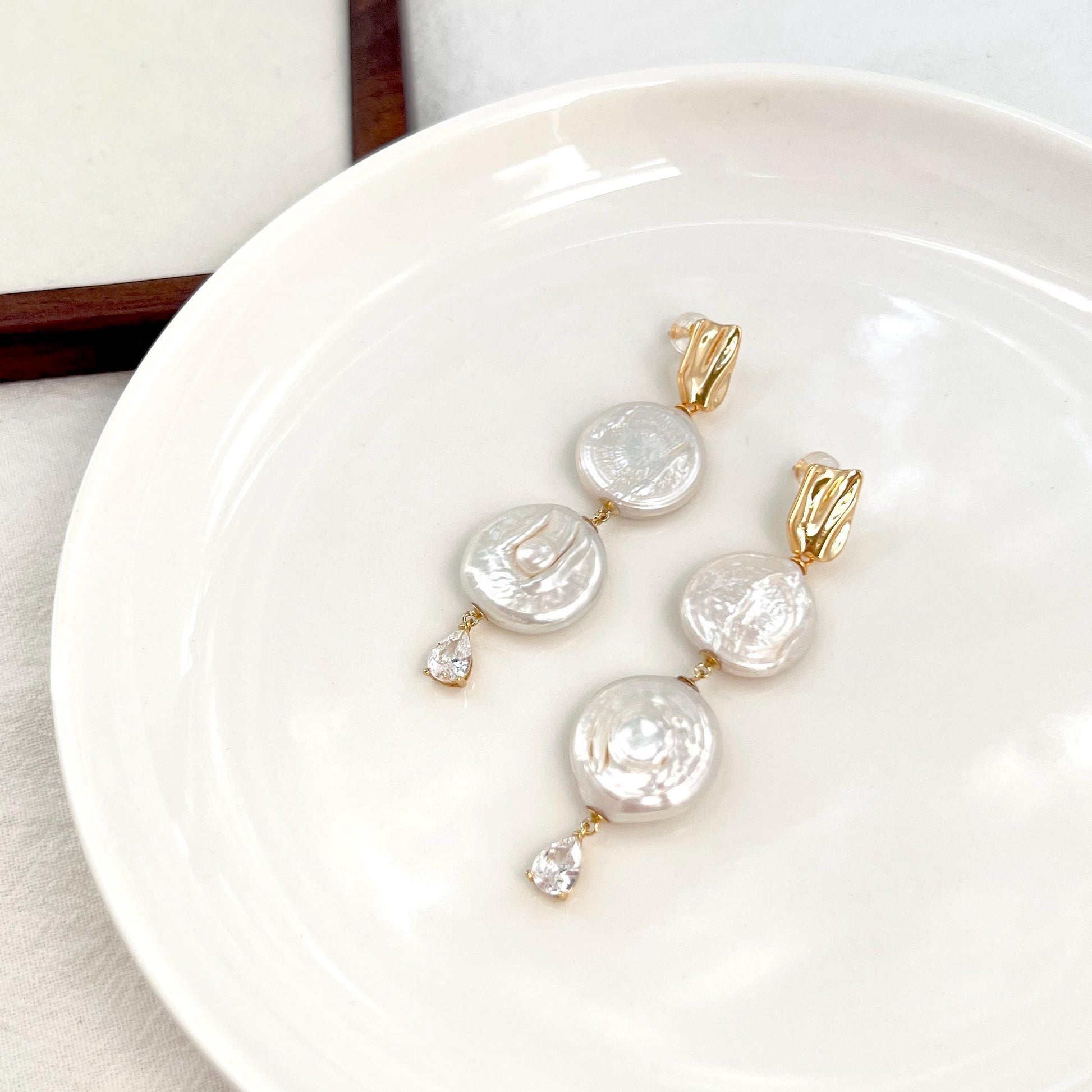 Freshwater Coin Pearl Drop Earrings,Baroque Pearl Dangle Earrings,Gold Statement Bridal Earrings,Wedding Jewelry,Elegant Gift For Women