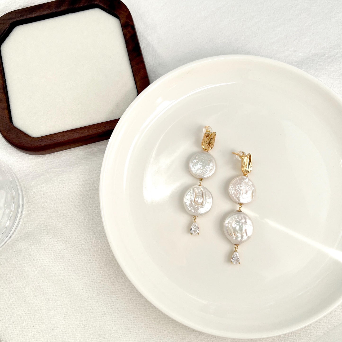 Freshwater Coin Pearl Drop Earrings,Baroque Pearl Dangle Earrings,Gold Statement Bridal Earrings,Wedding Jewelry,Elegant Gift For Women