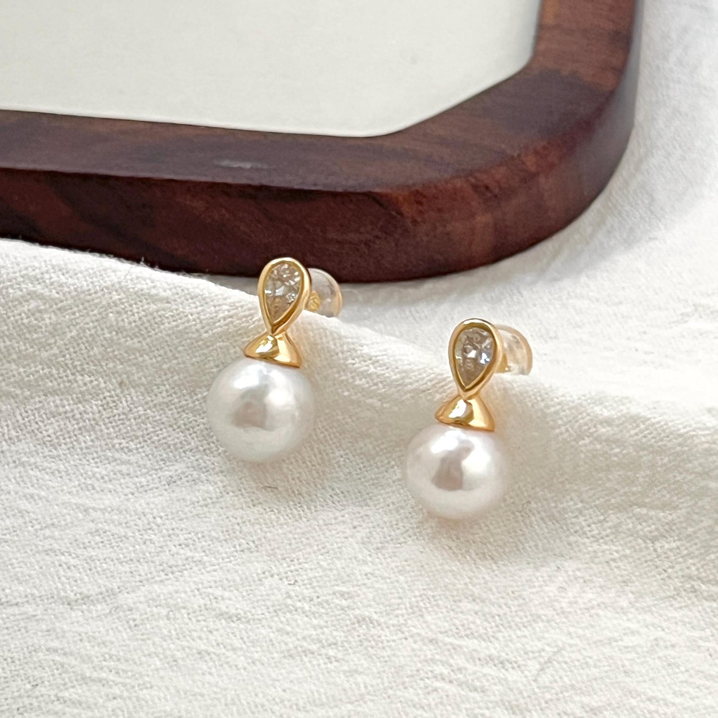 Dainty Freshwater Pearl CZ Stud Earrings,Minimalist Baroque Pearl Earrings Studs,Wedding Bridal Jewelry,Birthday Christmas Gift For Women