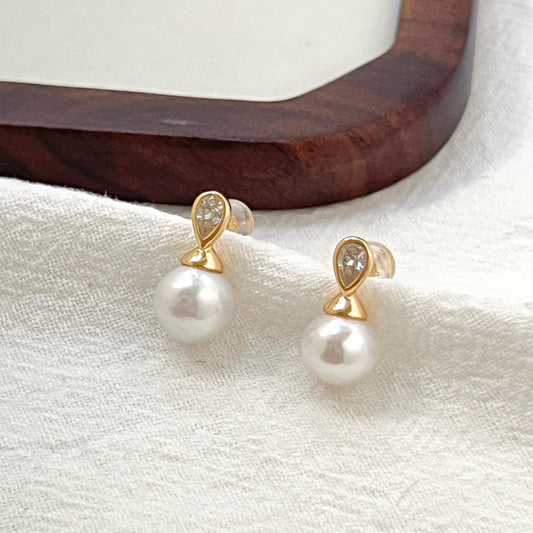 Dainty Freshwater Pearl CZ Stud Earrings,Minimalist Baroque Pearl Earrings Studs,Wedding Bridal Jewelry,Birthday Christmas Gift For Women