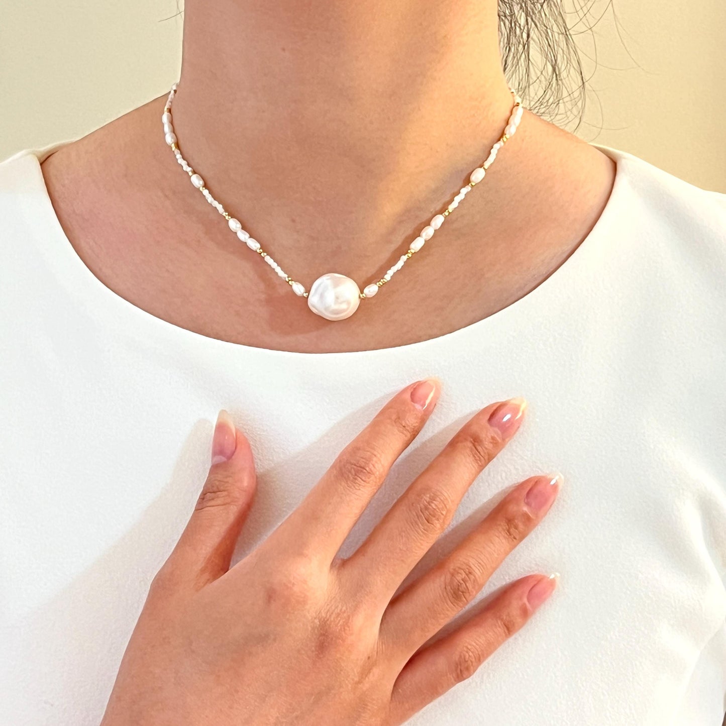 18K Vintage Gold Baroque Pearl Choker Necklace,Minimalist Wedding Bridal Jewelry,Dainty Pearl Beaded Necklace,Bridesmaid Gift,Birthday Gift