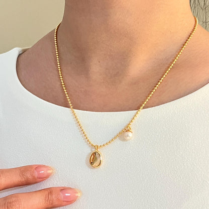 Dainty 18K Gold Bean Freshwater Pearl Charm Necklace,Minimalist Gold Oval Necklace,Delicate Everyday Jewelry,Birthday Christmas Gift For Her