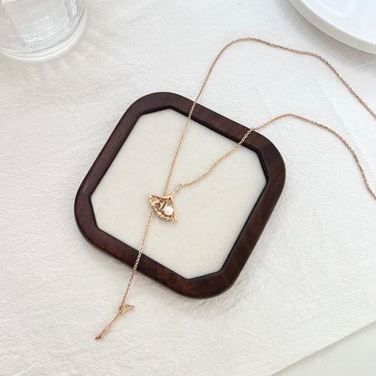 18K Vintage Gold Long Y Lariat Necklace,Minimalist Pearl Charm Necklace,Dainty Modern Drop Necklace,Winter Jewelry,Birthday Gift For Her