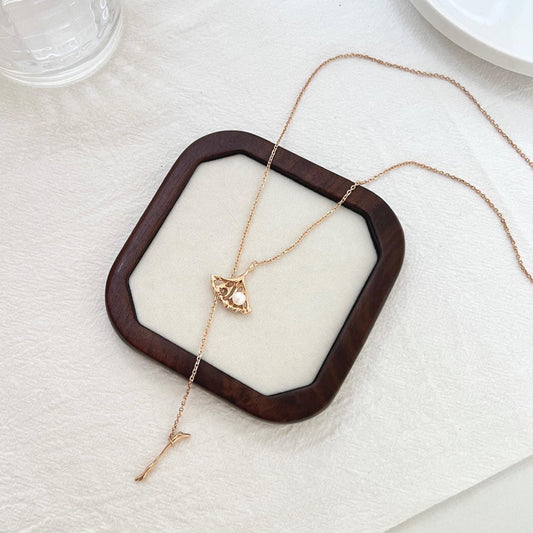 18K Vintage Gold Long Y Lariat Necklace,Minimalist Pearl Charm Necklace,Dainty Modern Drop Necklace,Winter Jewelry,Birthday Gift For Her