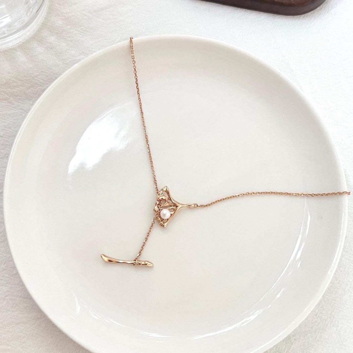 18K Vintage Gold Long Y Lariat Necklace,Minimalist Pearl Charm Necklace,Dainty Modern Drop Necklace,Winter Jewelry,Birthday Gift For Her