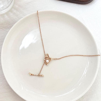 18K Vintage Gold Long Y Lariat Necklace,Minimalist Pearl Charm Necklace,Dainty Modern Drop Necklace,Winter Jewelry,Birthday Gift For Her