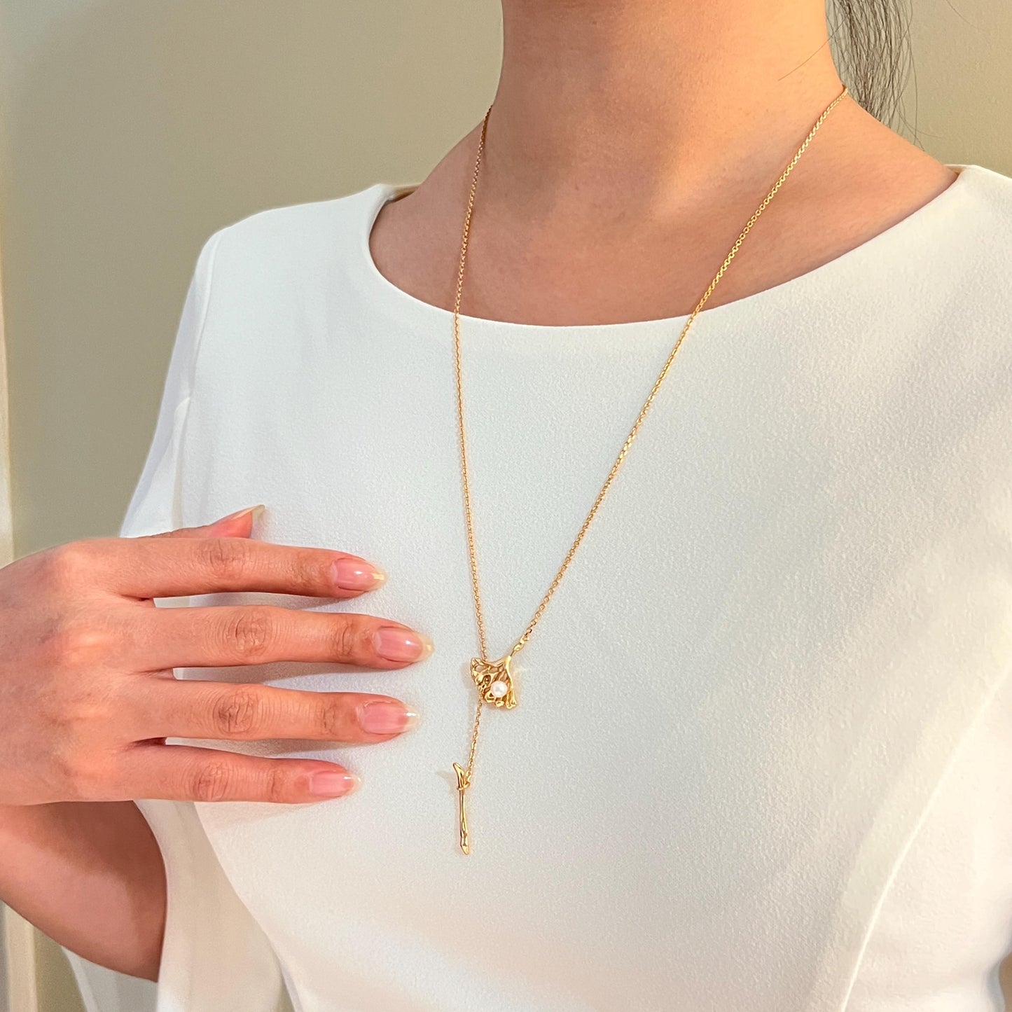 18K Vintage Gold Long Y Lariat Necklace,Minimalist Pearl Charm Necklace,Dainty Modern Drop Necklace,Winter Jewelry,Birthday Gift For Her