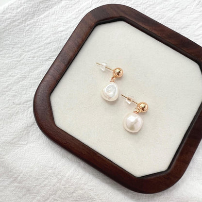 gold and pearl earrings with natural freshwater pearl, delicate jewelry gift for her