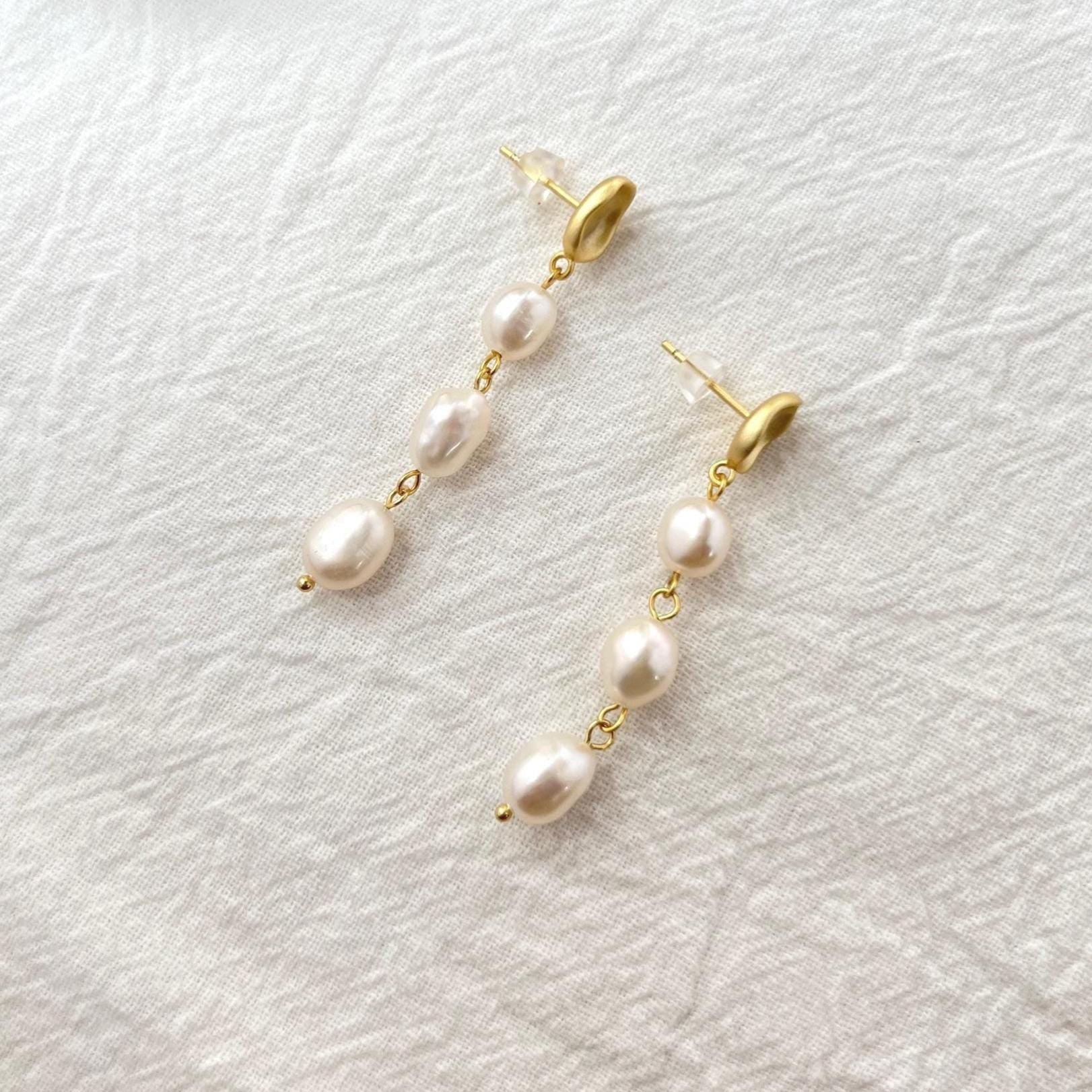 18K Matte Gold Natural Baroque Pearl Dangling Earrings,Dainty Pearl Drop Earrings,Minimalist Wedding Earrings,Bridal Jewelry,Birthday Gifts