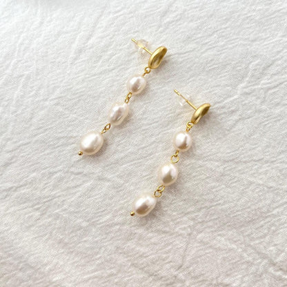 18K Matte Gold Natural Baroque Pearl Dangling Earrings,Dainty Pearl Drop Earrings,Minimalist Wedding Earrings,Bridal Jewelry,Birthday Gifts