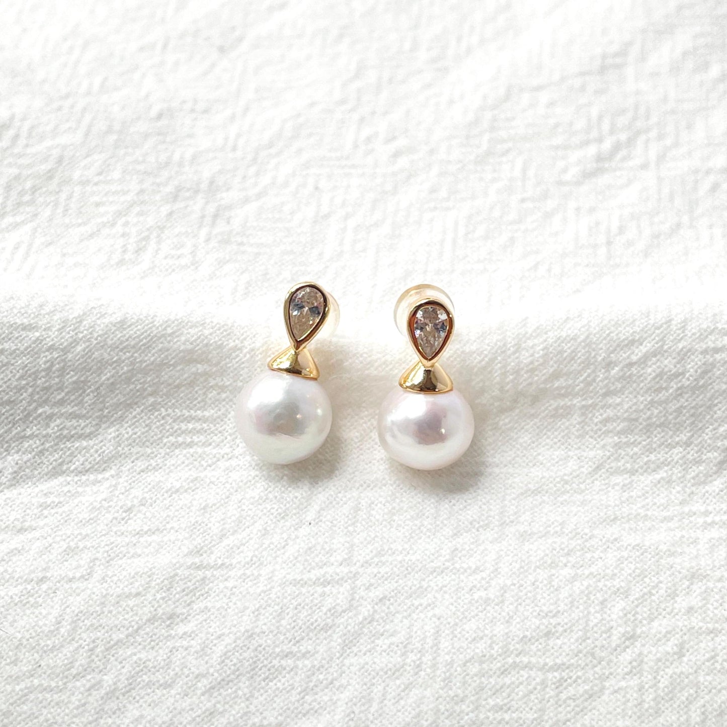Dainty Freshwater Pearl CZ Stud Earrings,Minimalist Baroque Pearl Earrings Studs,Wedding Bridal Jewelry,Birthday Christmas Gift For Women