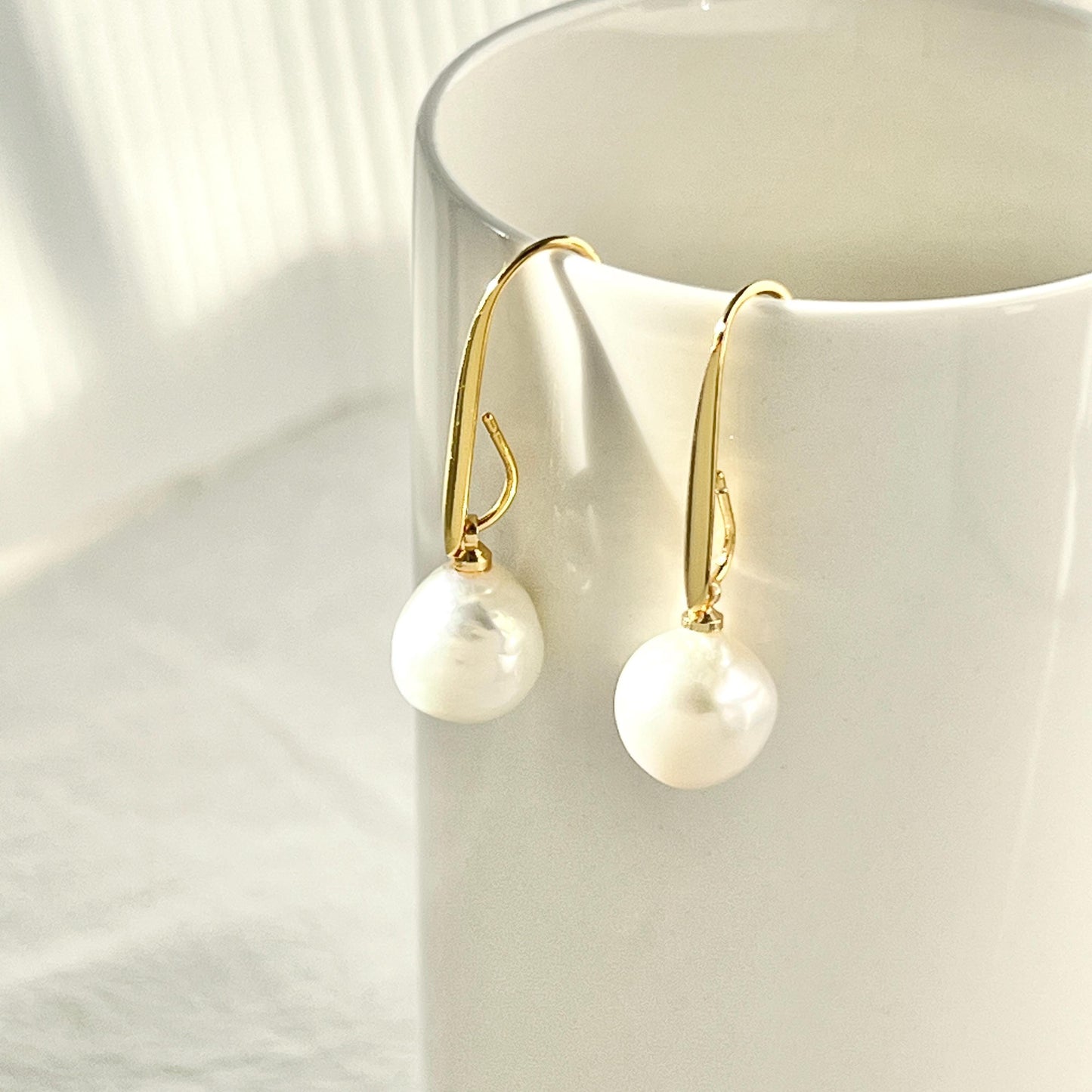 Baroque Pearl Gold Hoop Dangle Earrings,Dainty Edison Pearl Teardrop Hook Earrings,Minimalist Drop Earrings,Wedding Jewelry,Birthday Gifts
