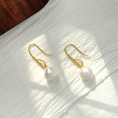 Baroque Pearl Gold Hoop Dangle Earrings,Dainty Edison Pearl Teardrop Hook Earrings,Minimalist Drop Earrings,Wedding Jewelry,Birthday Gifts