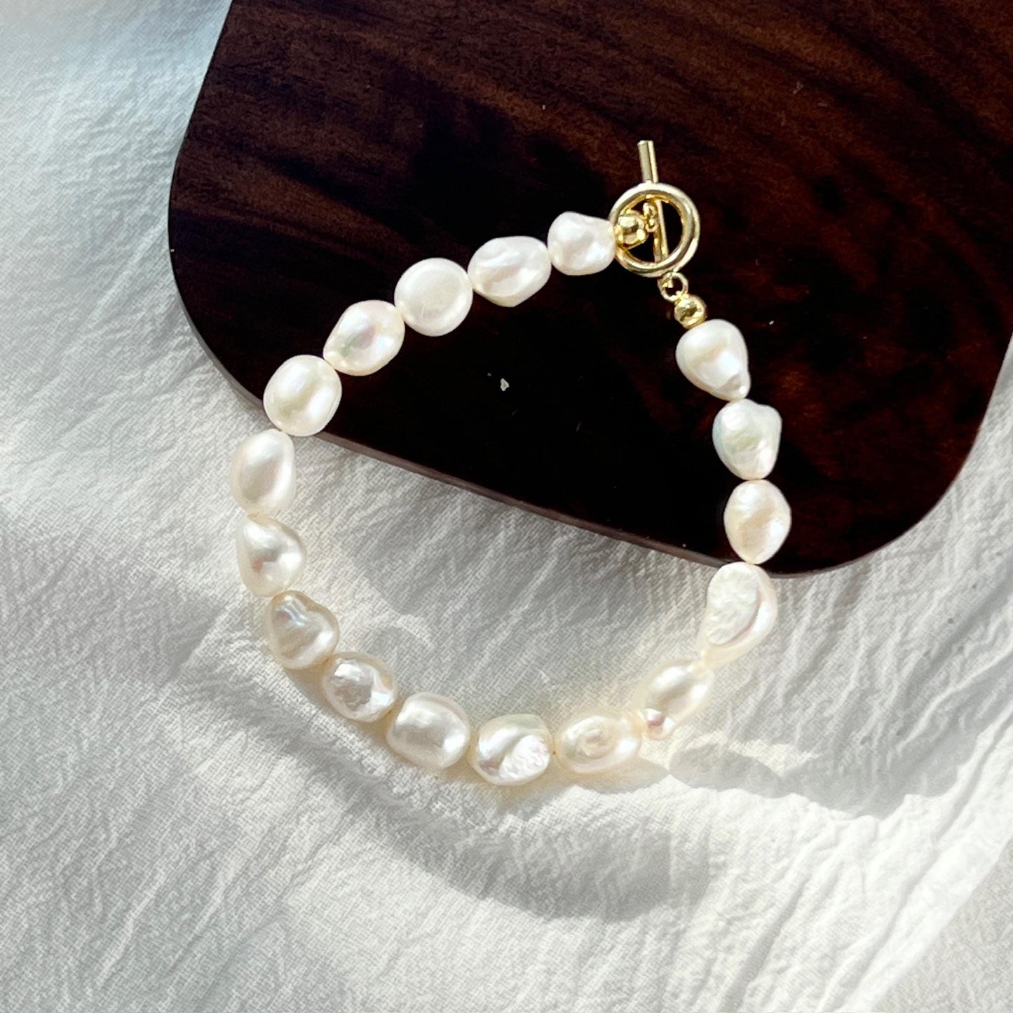Freshwater Baroque Pearl Beaded Bracelet,Minimalist Dainty Toggle Bracelet,Wedding Bridal Jewelry,Bridesmaid Gift,Birthday Gift For Her