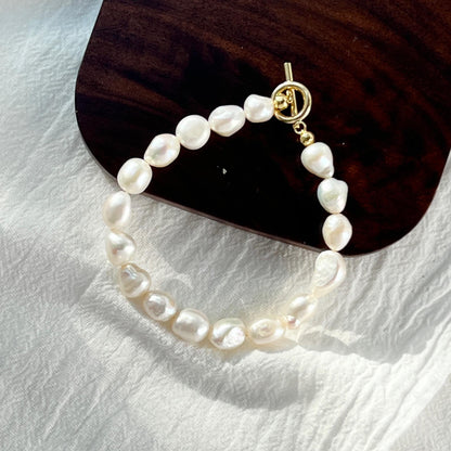 Freshwater Baroque Pearl Beaded Bracelet,Minimalist Dainty Toggle Bracelet,Wedding Bridal Jewelry,Bridesmaid Gift,Birthday Gift For Her