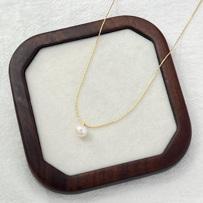 Tiny Golden Chain With Single Baroque Pearl Pendant Necklace