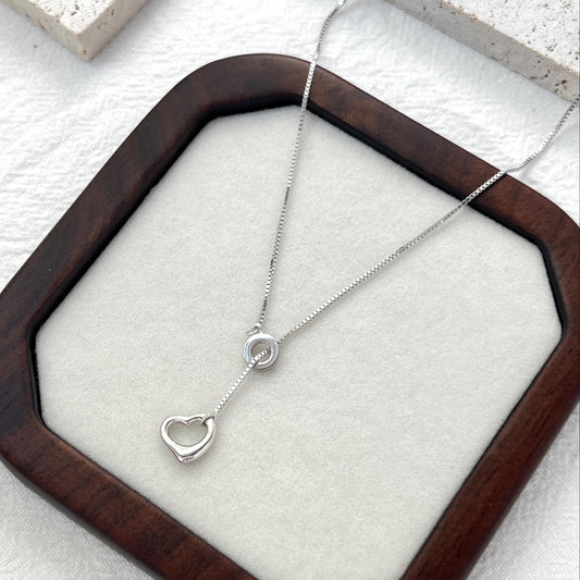 Sterling Silver Y Lariat Heart Charm Necklace,Minimalist Everyday Necklace,Dainty Daily Jewelry,Sweet Love Necklace,Birthday Gifts For Her
