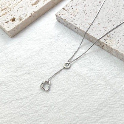 Sterling Silver Y Lariat Heart Charm Necklace,Minimalist Everyday Necklace,Dainty Daily Jewelry,Sweet Love Necklace,Birthday Gifts For Her