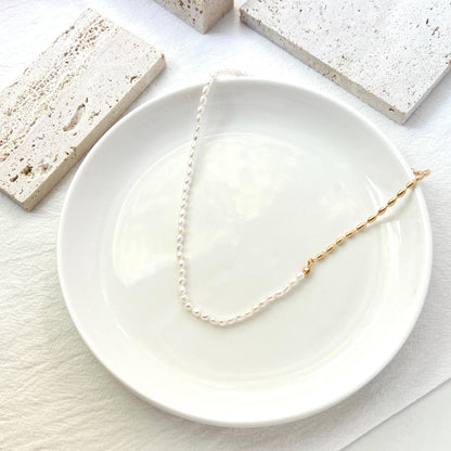 Dainty Baroque Pearl Gold Beads Two Tone Choker Necklace,Minimalist Wedding Bridal Jewelry,Bridesmaid Gift,Birthday Christmas Gift For Her