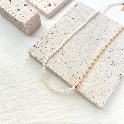 Dainty Baroque Pearl Gold Beads Two Tone Choker Necklace,Minimalist Wedding Bridal Jewelry,Bridesmaid Gift,Birthday Christmas Gift For Her