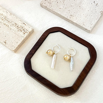 Freshwater Baroque Bar Pearl Dangling Earrings,Minimalist Dangle Hoop Earrings,Dainty Huggie Earrings,Wedding Jewelry,Birthday Gifts For Her