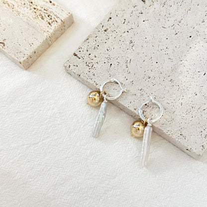 Freshwater Baroque Bar Pearl Dangling Earrings,Minimalist Dangle Hoop Earrings,Dainty Huggie Earrings,Wedding Jewelry,Birthday Gifts For Her