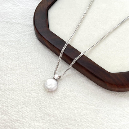Silver Dainty Baroque Coin Pearl Necklace,CZ Tiny Pearl Necklace,Minimalist Everyday Jewelry,Bridal Necklace,Bridesmaid Gifts,Birthday Gifts