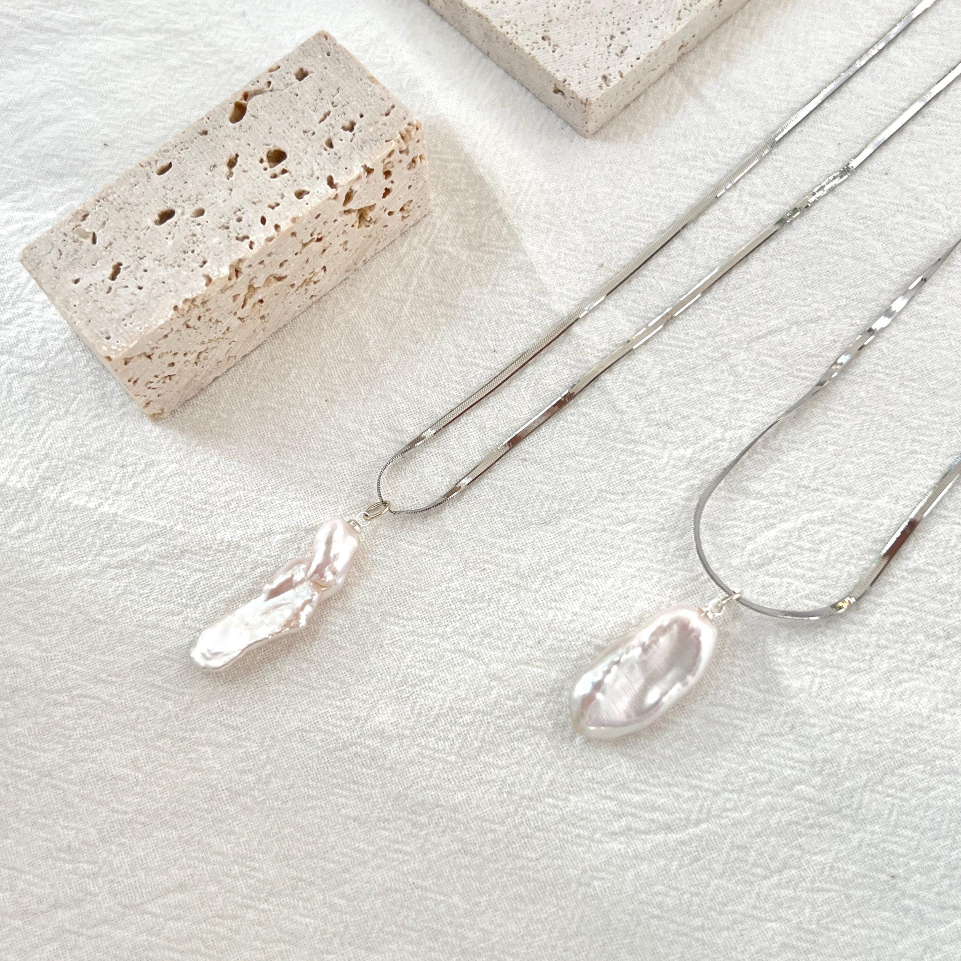 Sterling Silver Herringbone Chain Baroque Pearl Pendant Necklace,Snake Chain,Layering Necklace,Everyday Necklace For Women,Birthday Gifts