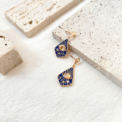 18K Vintage Gold Moon Star Celestial Dangle Earrings,Blue Enamel CZ Eye Earrings,Minimalist Dainty Everyday Earrings,Birthday Gifts For Her