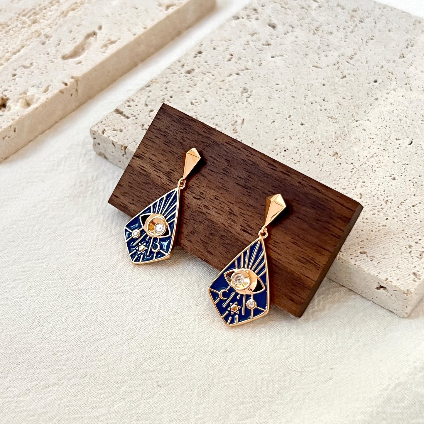 18K Vintage Gold Moon Star Celestial Dangle Earrings,Blue Enamel CZ Eye Earrings,Minimalist Dainty Everyday Earrings,Birthday Gifts For Her