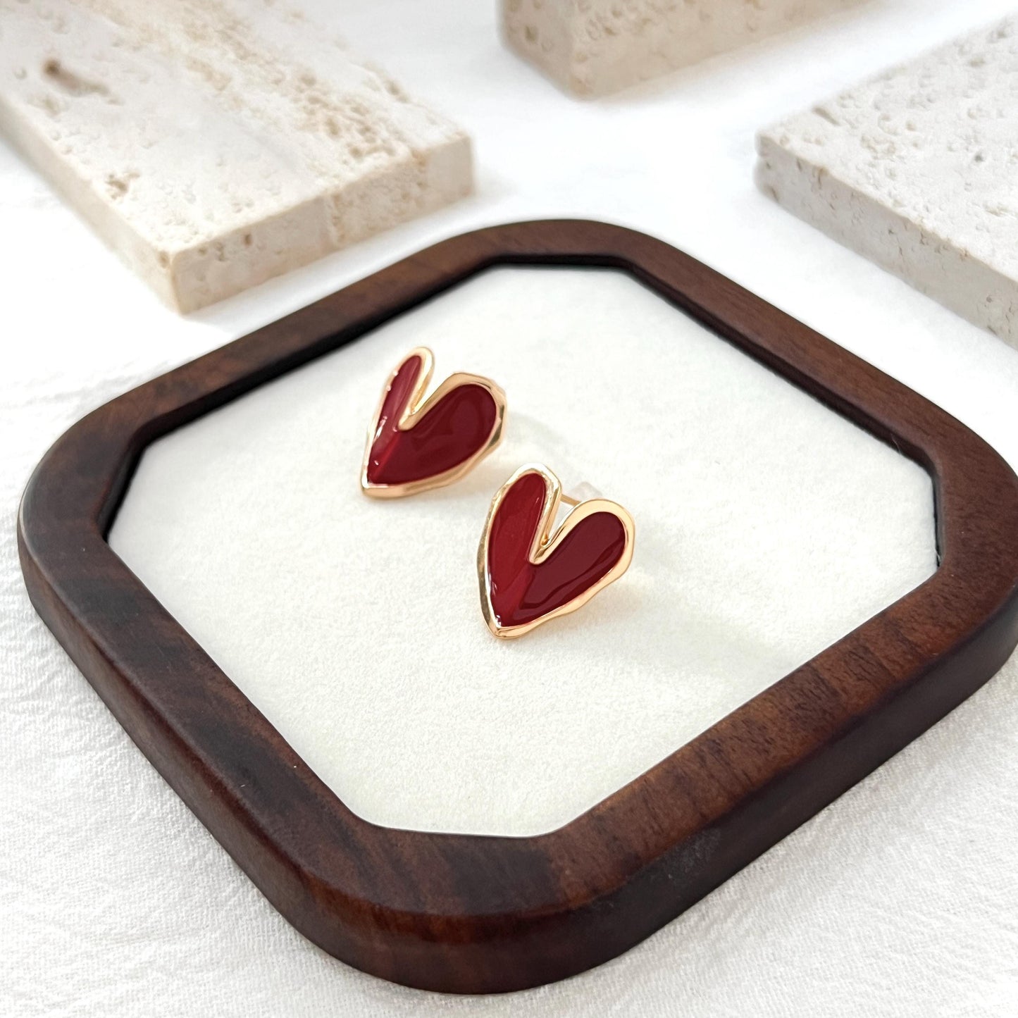 18K Gold Red Enamel Love Heart Stud Earrings,Dainty Minimalist Everyday Earrings Studs,Anniversary Gift,Birthday Gift,Christmas Gift For Her