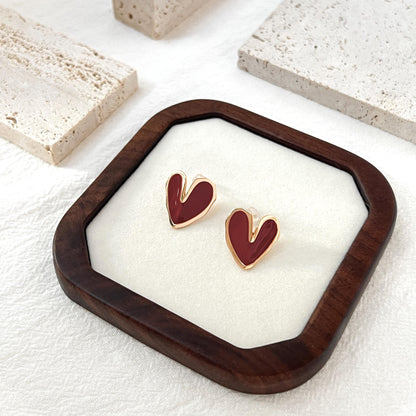 18K Gold Red Enamel Love Heart Stud Earrings,Dainty Minimalist Everyday Earrings Studs,Anniversary Gift,Birthday Gift,Christmas Gift For Her