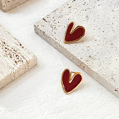 18K Gold Red Enamel Love Heart Stud Earrings,Dainty Minimalist Everyday Earrings Studs,Anniversary Gift,Birthday Gift,Christmas Gift For Her