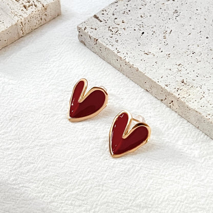18K Gold Red Enamel Love Heart Stud Earrings,Dainty Minimalist Everyday Earrings Studs,Anniversary Gift,Birthday Gift,Christmas Gift For Her