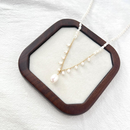 Dainty Freshwater Baroque Pearl Beaded Gold Necklace,Minimalist Boho Beads Necklace,Wedding Bridal Jewelry,Bridesmaid Gift,Gift For Her