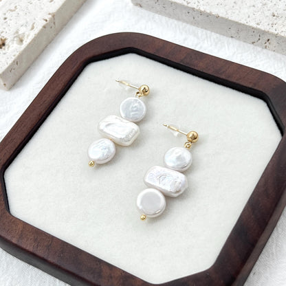 Dainty Freshwater Baroque Pearl Dangling Earrings,Minimalist Coin Bar Pearl Dangle Earrings,Everyday Modern Drop Earrings,Gift For Women